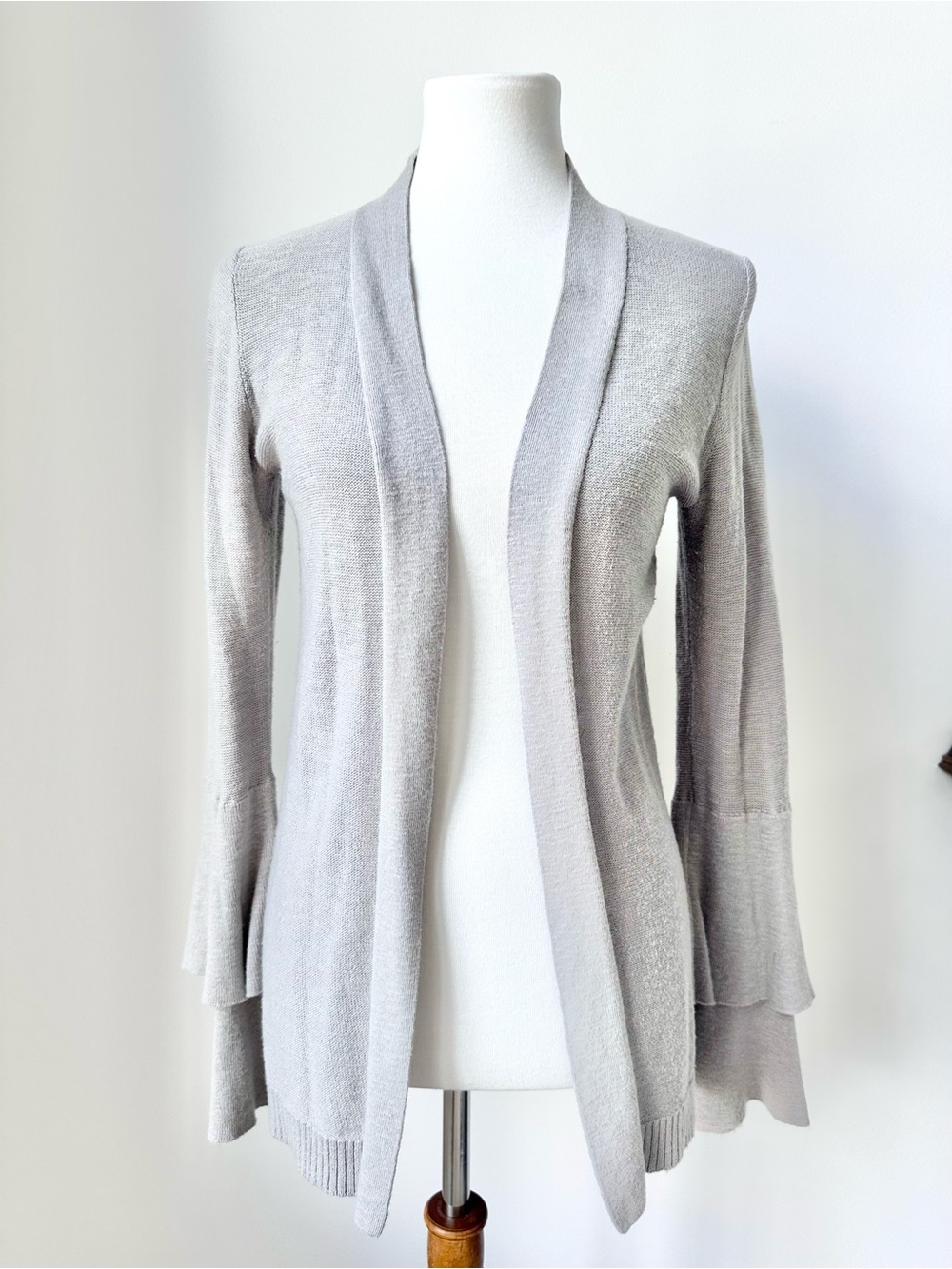 J.Crew Gray Open Cardigan with Ruffle Bell Cuffs Size X-Small